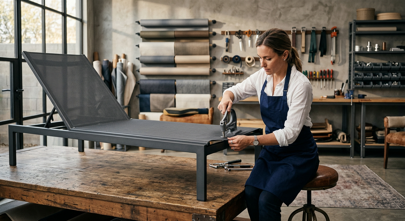 The Ultimate Chaise Lounge Sling Repair: process for patio furniture.