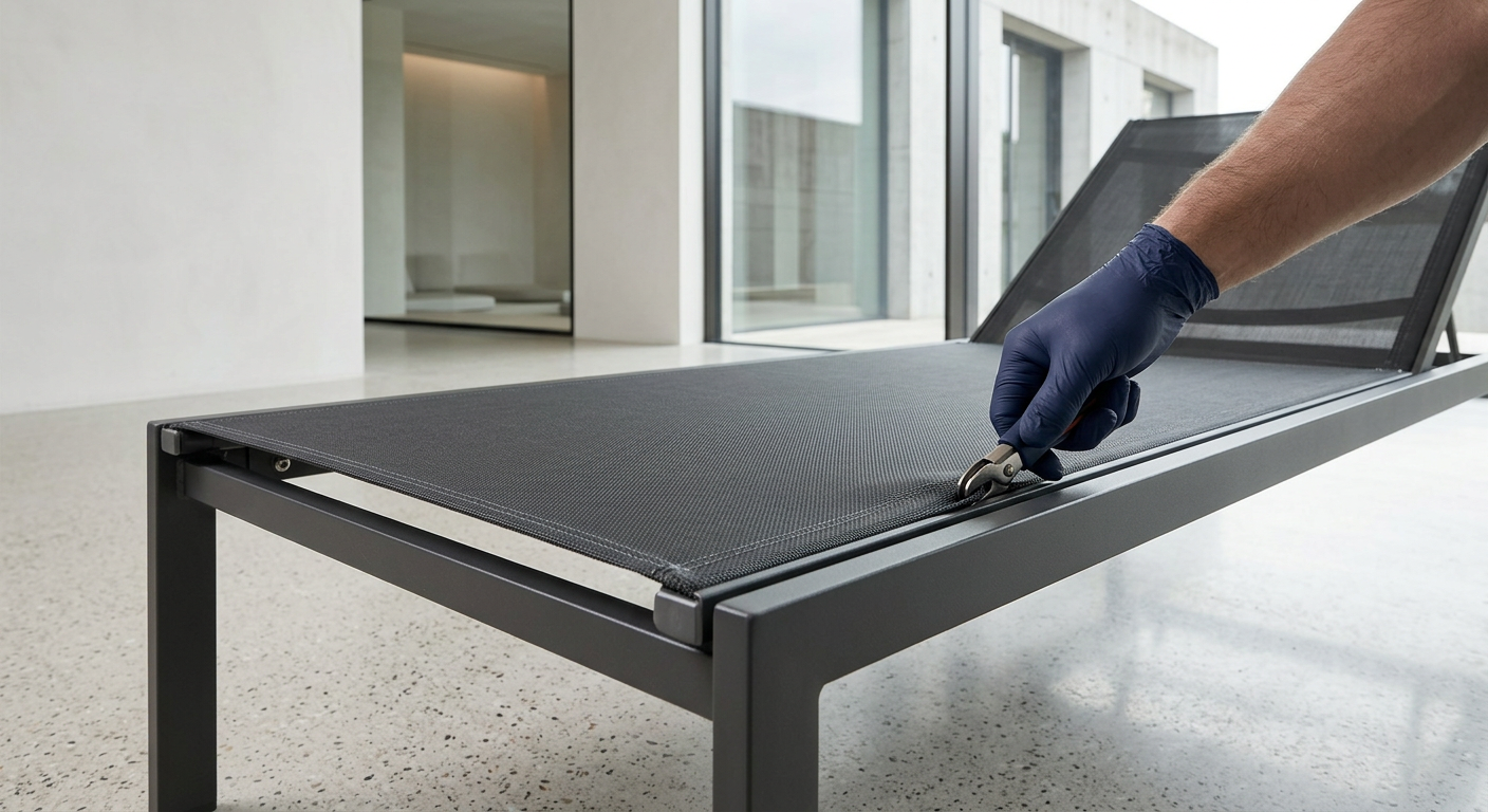 The Ultimate Chaise Lounge Sling Repair: process for patio furniture.