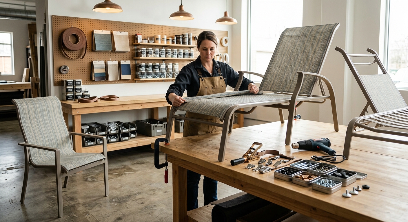 A beautifully restored patio chair, showcasing successful patio furniture refurbishing.