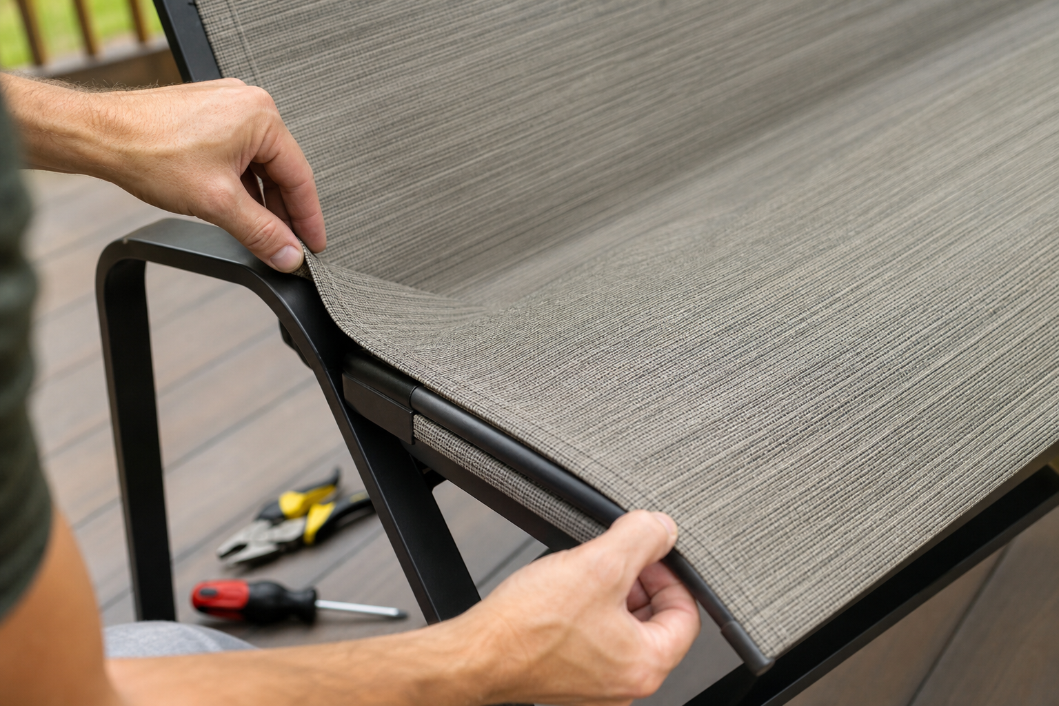 Loveseat Sling Replacement: 4 Amazing Secrets for a... 4 DIY Loveseat Sling Replacement in progress