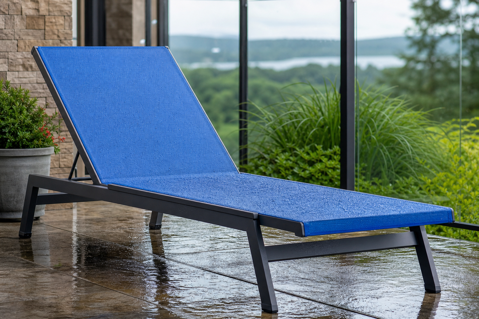 Clean, well-maintained patio furniture with durable sling fabric, showcasing Sling Fabric Durability