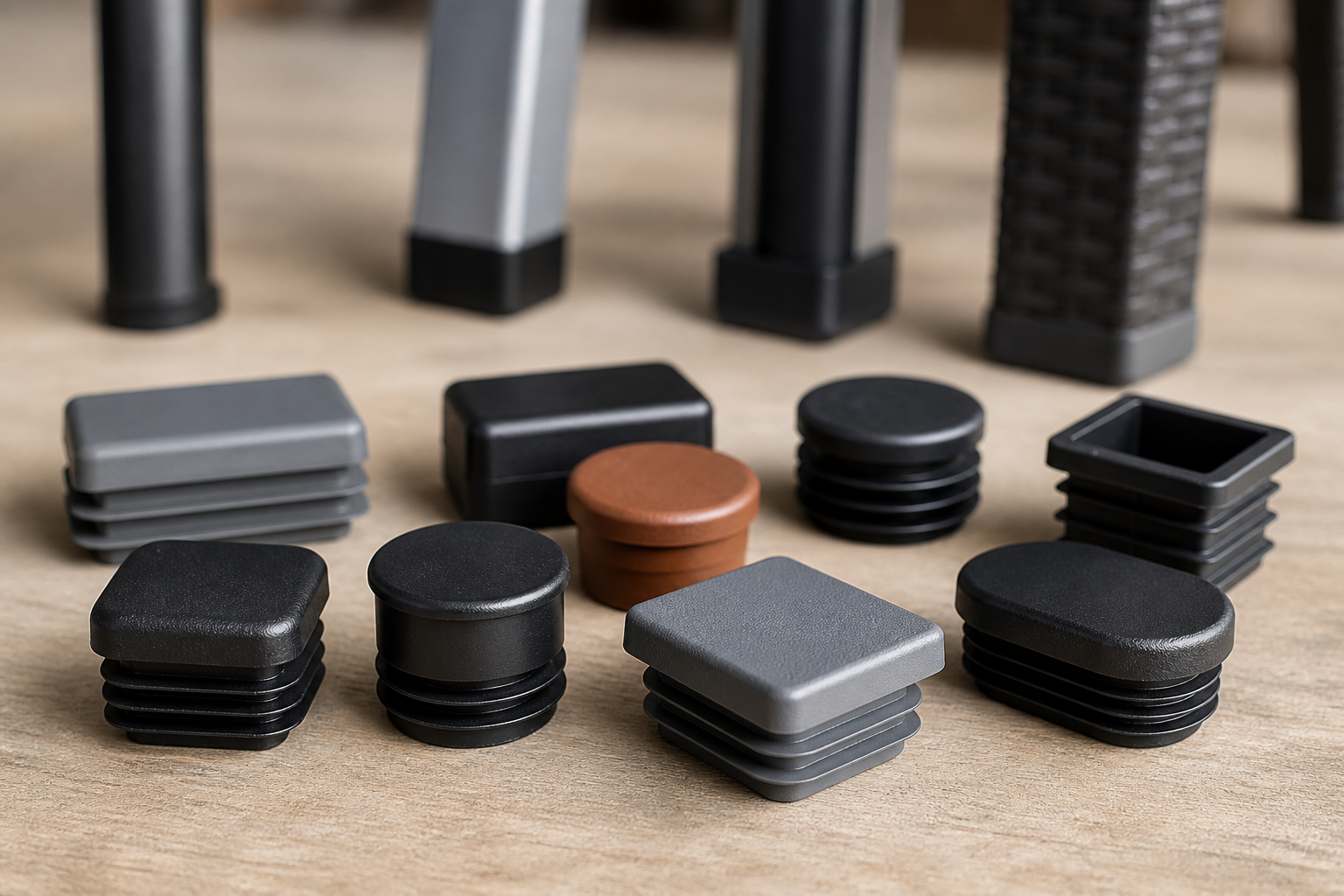Various End Cap Shapes for patio furniture protection, showcasing different designs and materials