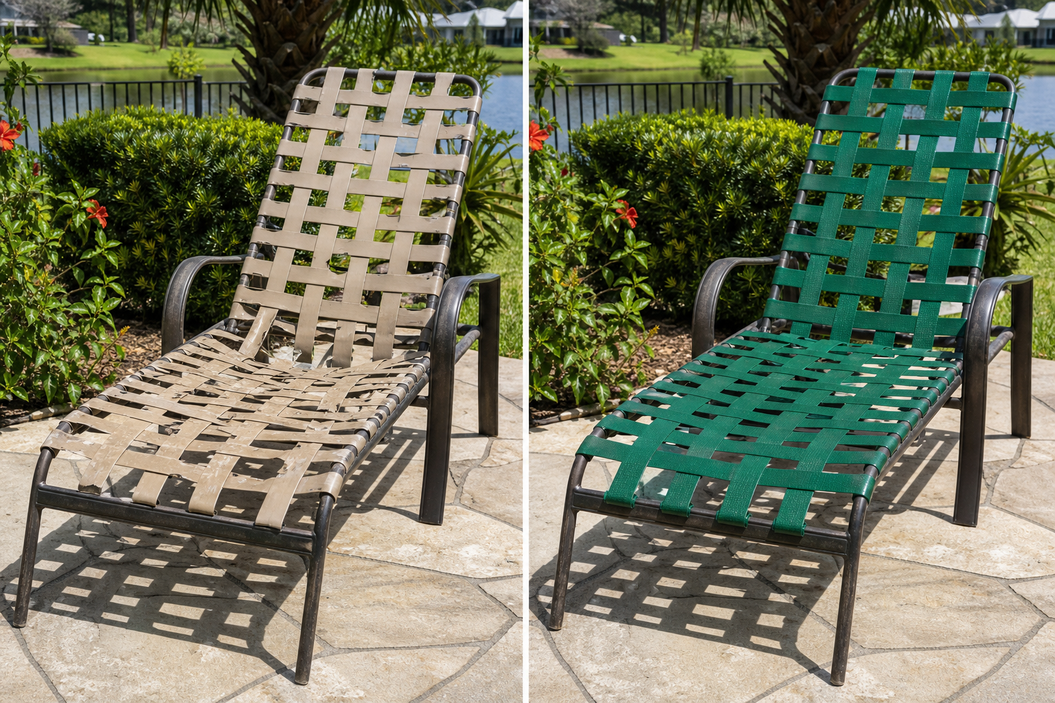 Replacement Vinyl Straps: 3 Proven Methods for Flawless... 4 Close-up shot of hands expertly applying a new Replacement Vinyl Strap to a patio chair frame using a heat gun, demonstrating precision and ease.