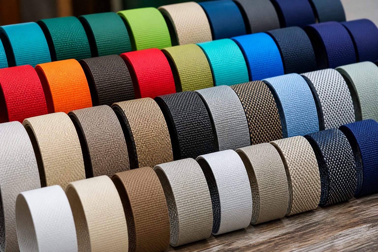 Vibrant outdoor patio scene showcasing various brightly colored Vinyl Strap Colors on modern and classic patio furniture