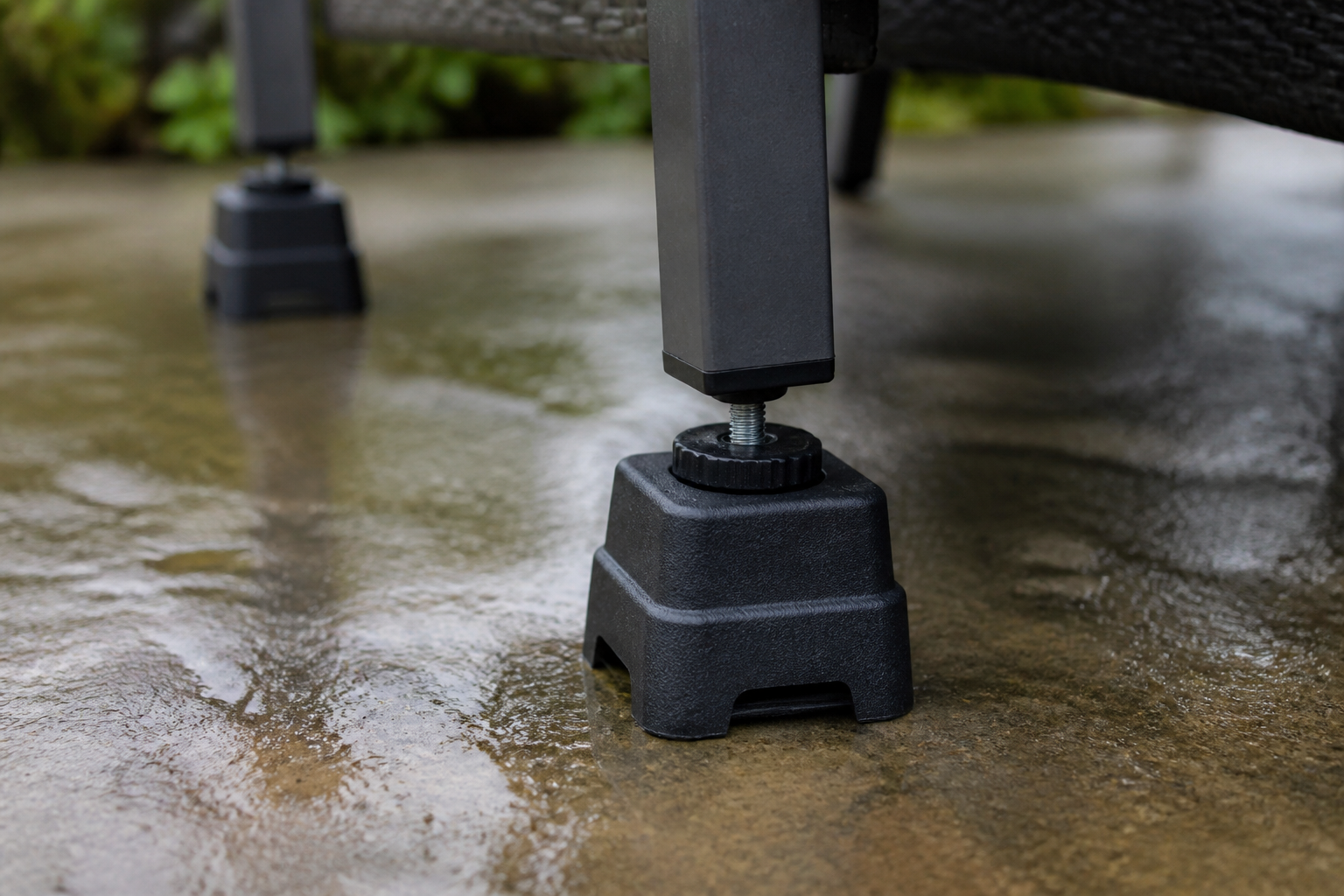Various types of patio furniture risers and leg extenders for effective patio furniture elevation