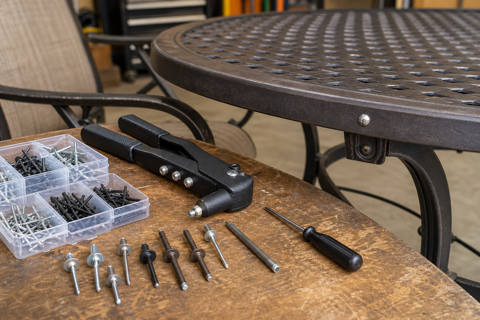 Patio Rivet Installation: 7 Proven Steps for Secure Repair 4 Close-up of a hand using a rivet gun for patio rivet installation