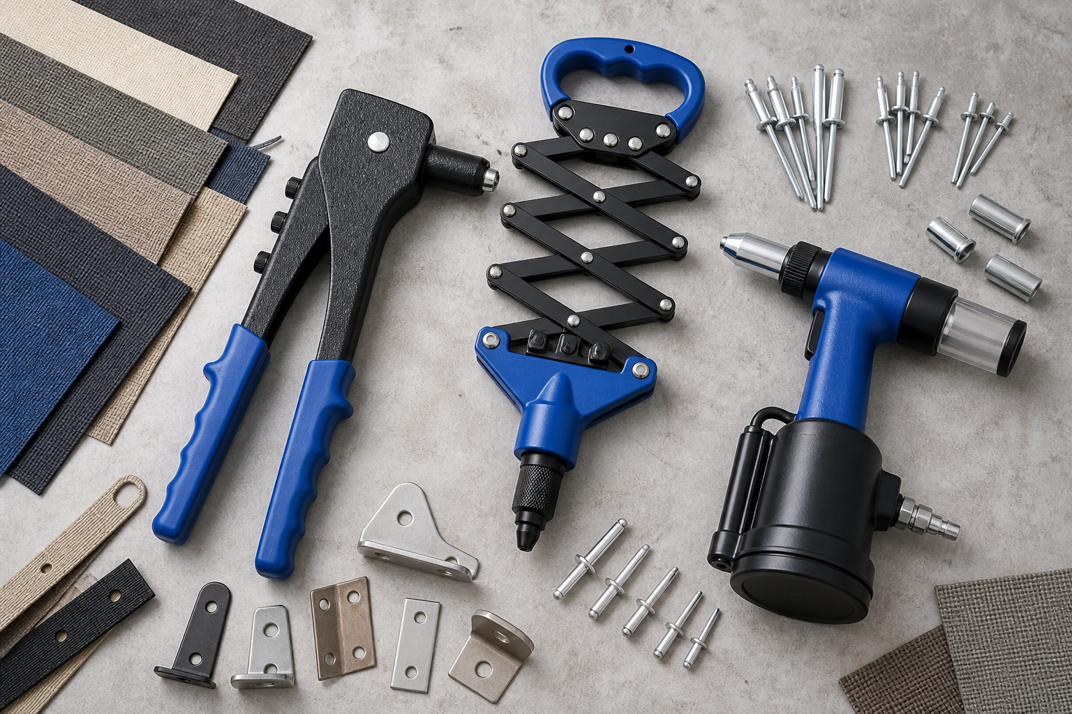 A comprehensive collection of Patio Rivet Tools and accessories.