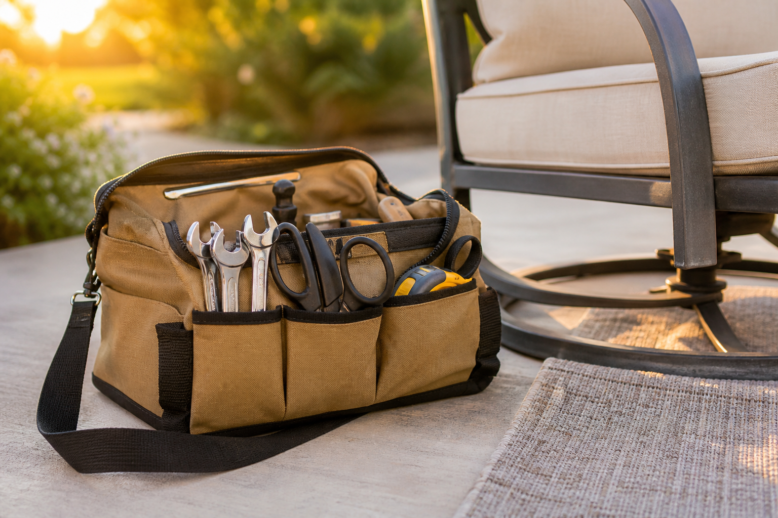 Patio Tool Bags organized with various tools