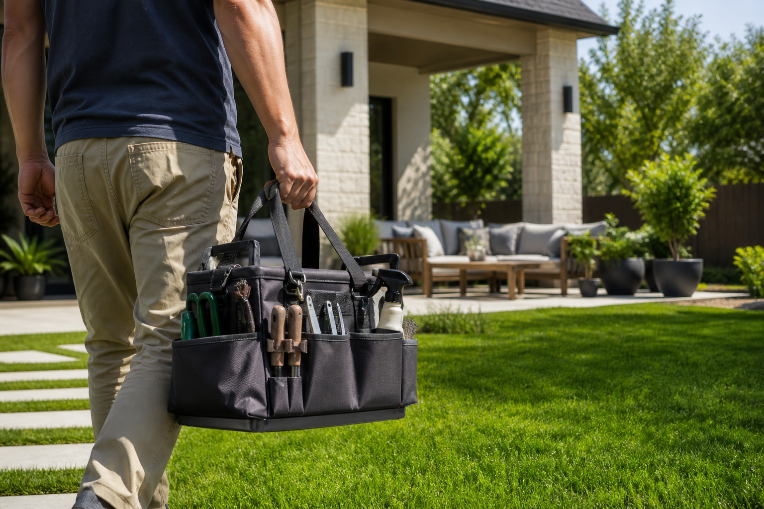 Assortment of Patio Tool Bags in an outdoor setting